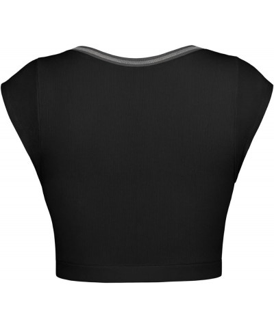 Women's Crop Tops Slim Fit Ribbed Knit Basic Tank Tops Short Sleeve Shirt Y2k Top A-black $12.99 Tanks