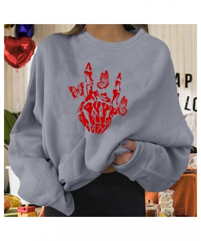 Trendy Crewneck Sweatshirts Solid Color Loose Loose Fitting Letter Print Crew Neck Texas Long Sleeve Relaxed Fit Soft Grey-e ...