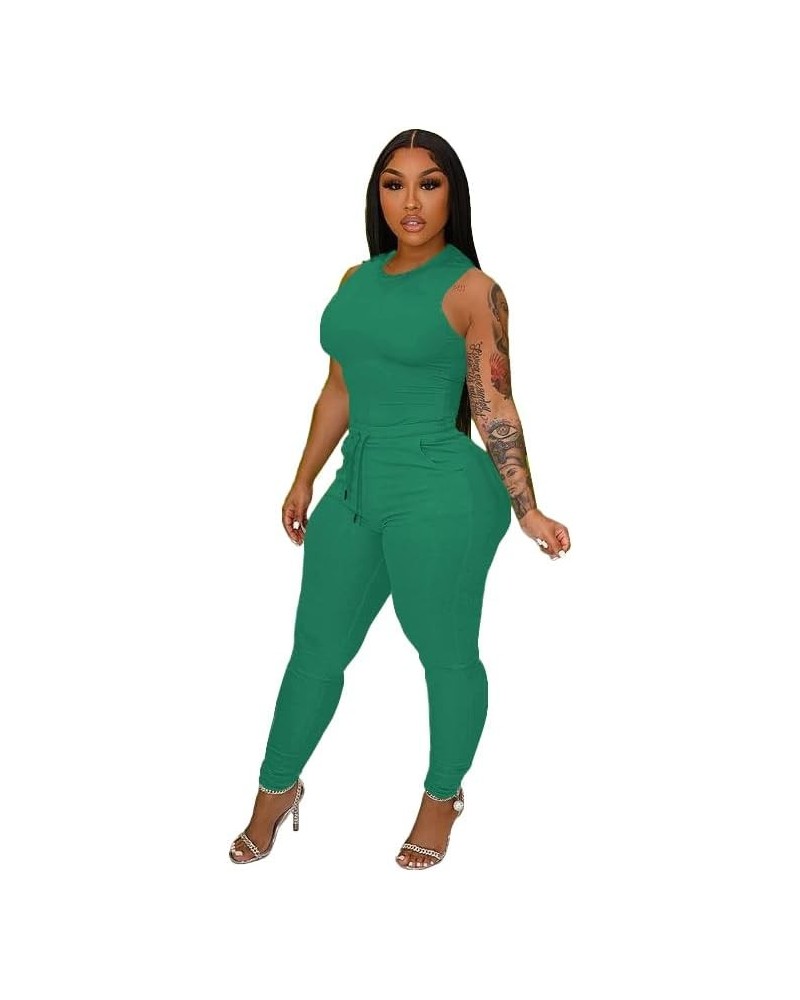 Womens Two Piece Outfits Bodycon Tracksuit Sweatsuits Solid Jogger Biker Workout Gym Lounge Short Sleeve Pant Sets Green 567 ...