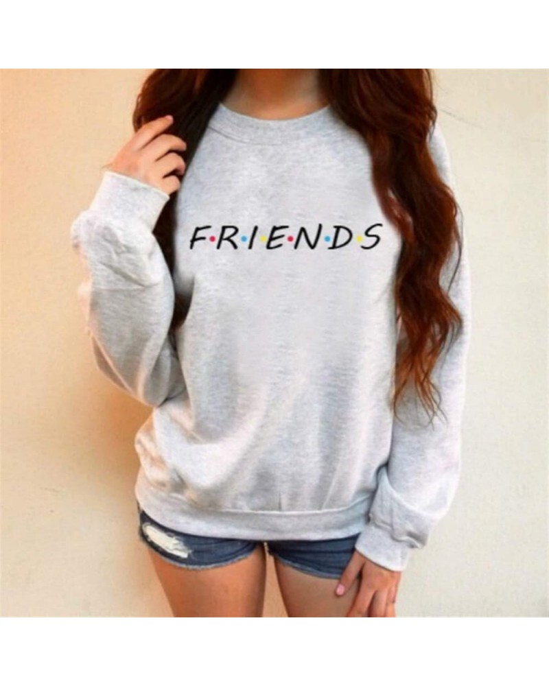 Womens Letters Friend Print Long Sleeve Hoodie Sweatshirt Ladies Slouch Pullover Jumper Tops 5 Colors S M L XL (Color : Style...