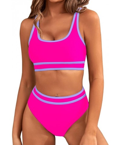 Swimsuit for Women 2024 High Waisted Bikini Sets Two Piece Cheeky High Cut Bathing Suits Crop Tops with Shorts Swimwear Hot P...