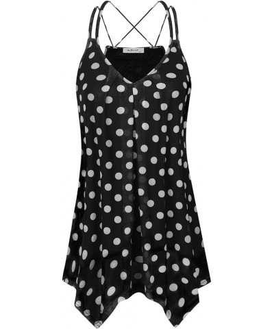 Womens Casual Spaghetti Strap Tank Tops Floral Print Asymmetric Hem Camisoles Polka Dot $8.84 Tanks