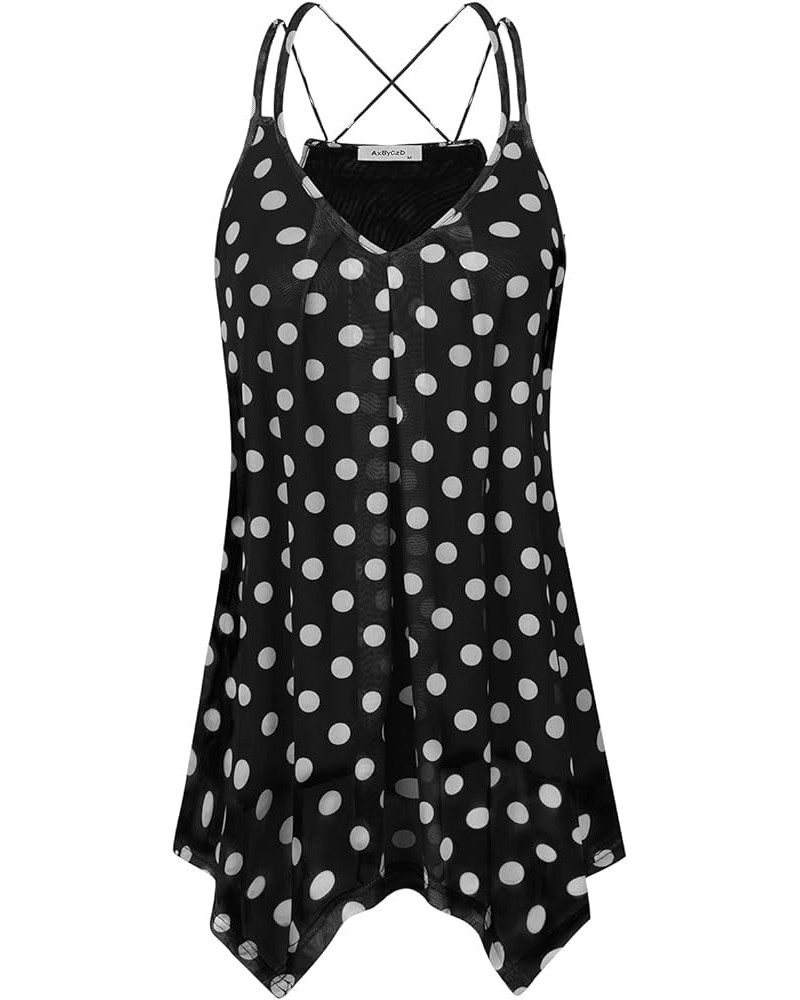 Womens Casual Spaghetti Strap Tank Tops Floral Print Asymmetric Hem Camisoles Polka Dot $8.84 Tanks