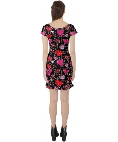 Womens Cute Pink Valentine Day Love Heart Pattern Short Sleeve Skater Dress, XS-5XL Black Arrows $12.90 Dresses