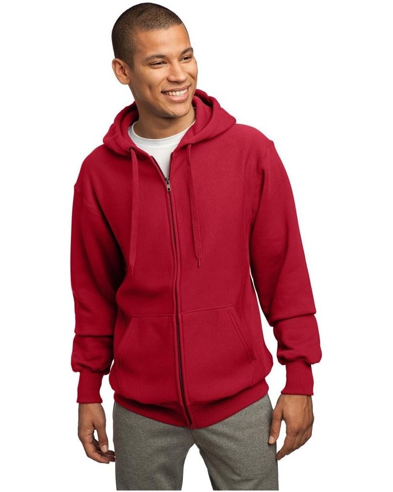 Sport Tek Men's Super Heavyweight Full Zip Hooded Red $27.31 Hoodies & Sweatshirts