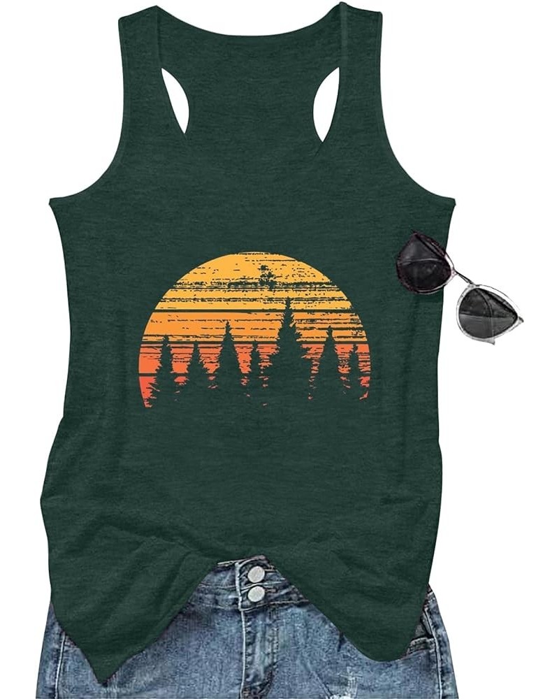 Womens Vintage Graphic Racerback Tank Tops Cowgirls Sleeveless Casual Loose Muscle Vest Green $11.99 Tanks