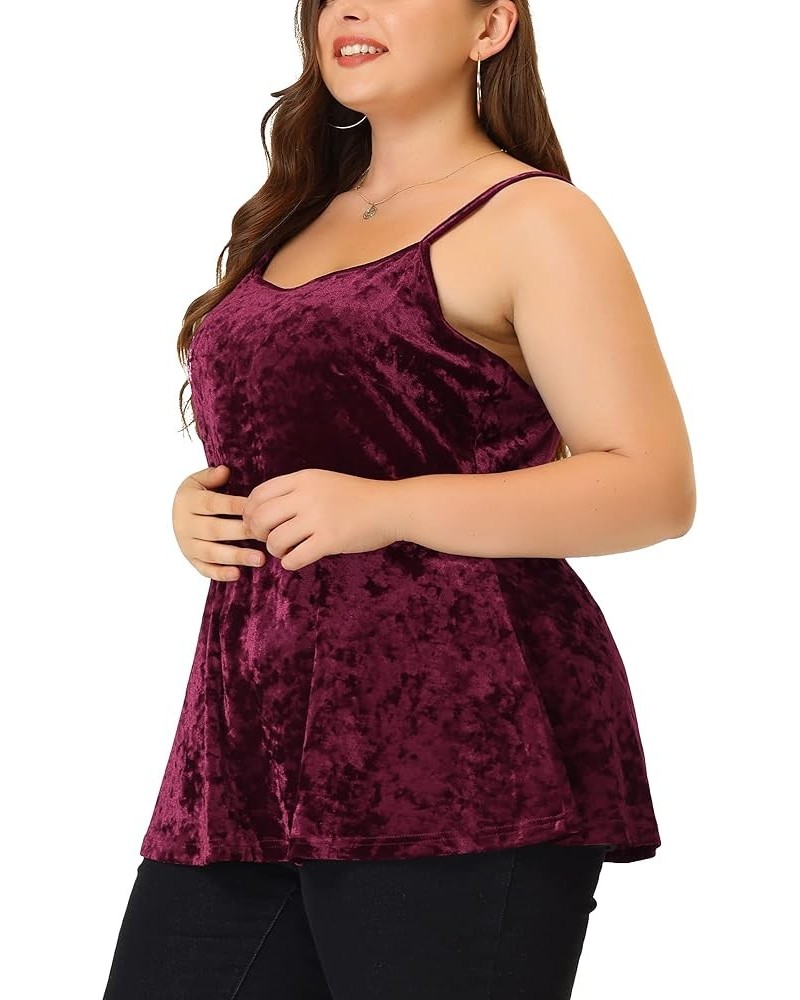 Plus Size Cami Tops for Women Adjustable Strap Sleeveless Velvet Peplum Camisoles Burgundy $13.76 Tanks