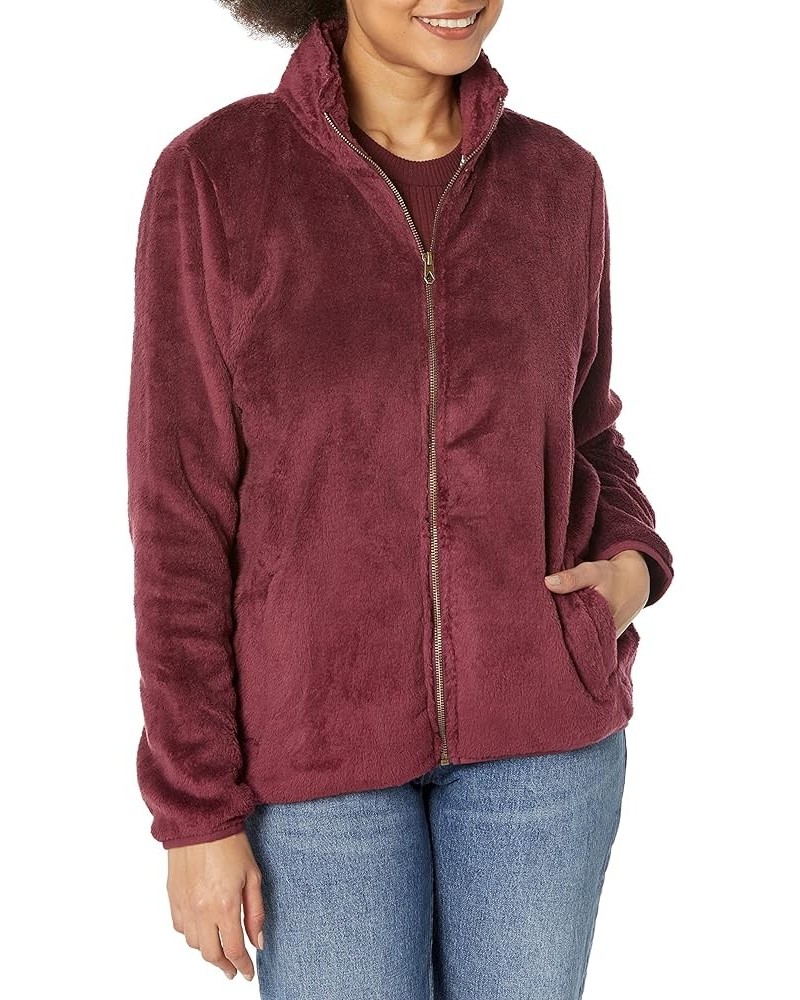 Women's Pheelin Phuzzy Sherpa Crew Zip Fleece Sweatshirt Burgundy $18.16 Jackets