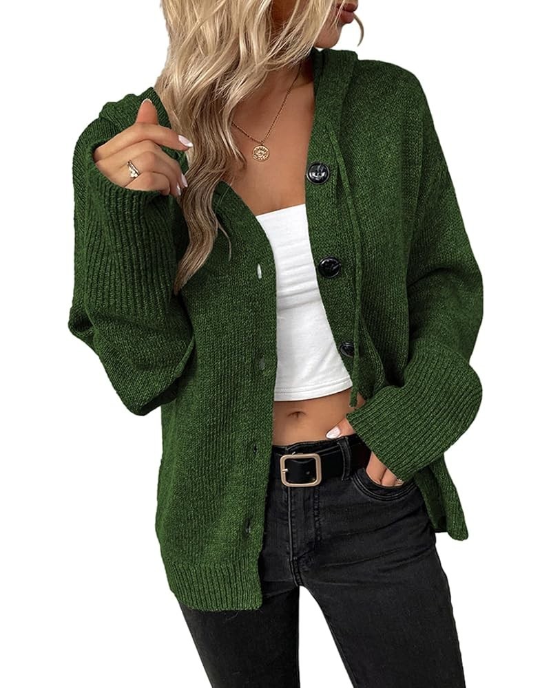 Womens Fashion Button Hooded Cardigan Wool Coat with Hood Winter Warm Jacket Slouchy Knit Cardigan Armygreen $19.24 Sweaters