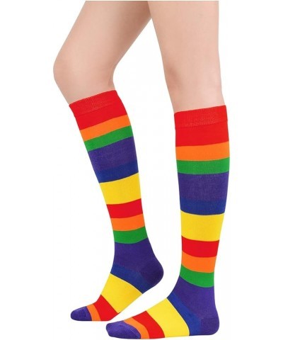 Women's Knee High Socks Athletic Thin Stripes Tube Socks High Stockings Outdoor Sport Socks 1 Pack Rainbow Stripes $7.97 Acti...