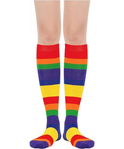 Women's Knee High Socks Athletic Thin Stripes Tube Socks High Stockings Outdoor Sport Socks 1 Pack Rainbow Stripes $7.97 Acti...