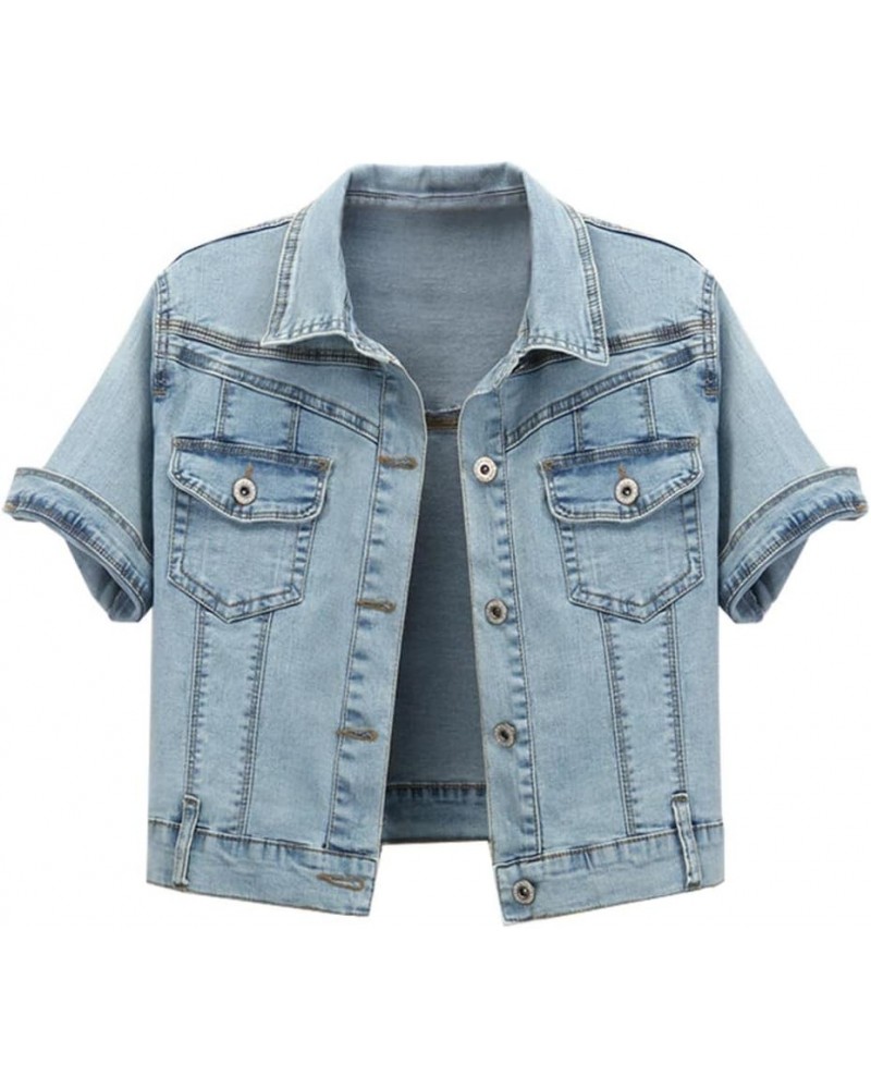 Women's Crop Denim Jacket Distressed Short Sleeve Cropped Jean Jackets Coat Light Blue B $16.65 Jackets