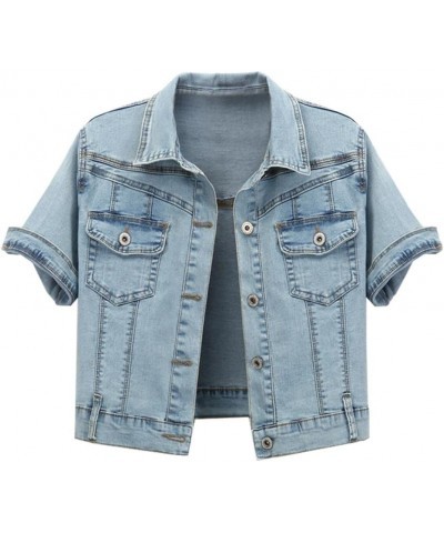 Women's Crop Denim Jacket Distressed Short Sleeve Cropped Jean Jackets Coat Light Blue B $16.65 Jackets