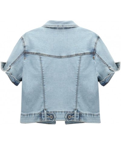 Women's Crop Denim Jacket Distressed Short Sleeve Cropped Jean Jackets Coat Light Blue B $16.65 Jackets