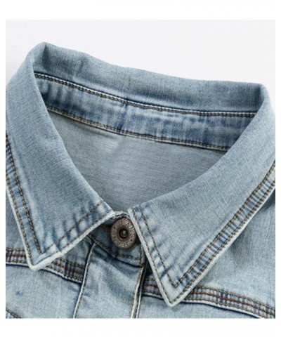 Women's Crop Denim Jacket Distressed Short Sleeve Cropped Jean Jackets Coat Light Blue B $16.65 Jackets