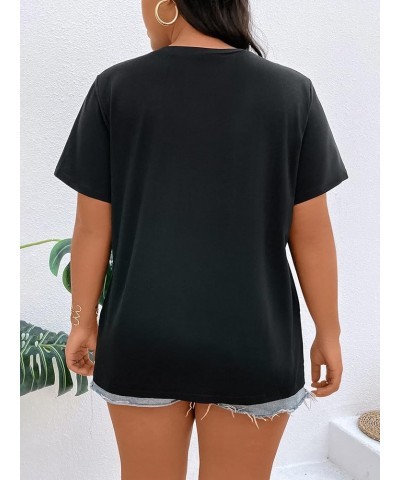 Women's Plus Size Cut Out Keyhole Neck Ripped Short Sleeve Tee Casual T Shirt Black $11.75 T-Shirts