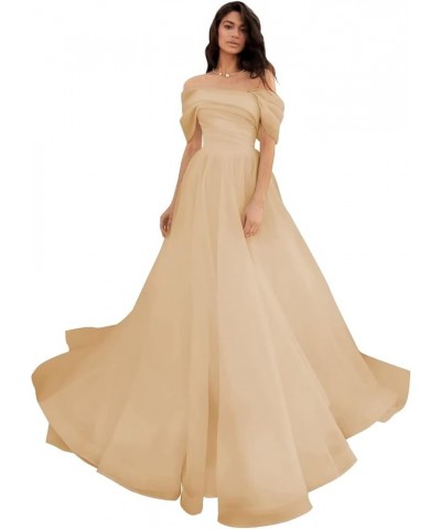 Off Shoulder Prom Dresses for Women Tulle A Line 2024 New Ball Gowns Evening Formal Dress,R105 Champagne $34.04 Dresses