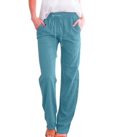 Linen Pants Women Straight Leg Drawstring Sweatpants Pants with Pockets High Waist Casual Lounge Pant Trousers Blue-2 $8.95 A...