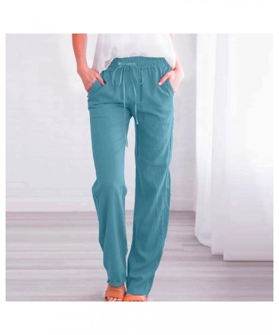 Linen Pants Women Straight Leg Drawstring Sweatpants Pants with Pockets High Waist Casual Lounge Pant Trousers Blue-2 $8.95 A...