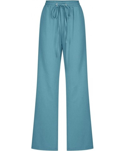 Linen Pants Women Straight Leg Drawstring Sweatpants Pants with Pockets High Waist Casual Lounge Pant Trousers Blue-2 $8.95 A...