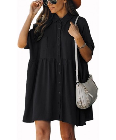 Women Casual Beach Shirt Blouses Short Bathing Suit Cover Up Rayon Tunic Dress B-black $14.40 Swimsuits