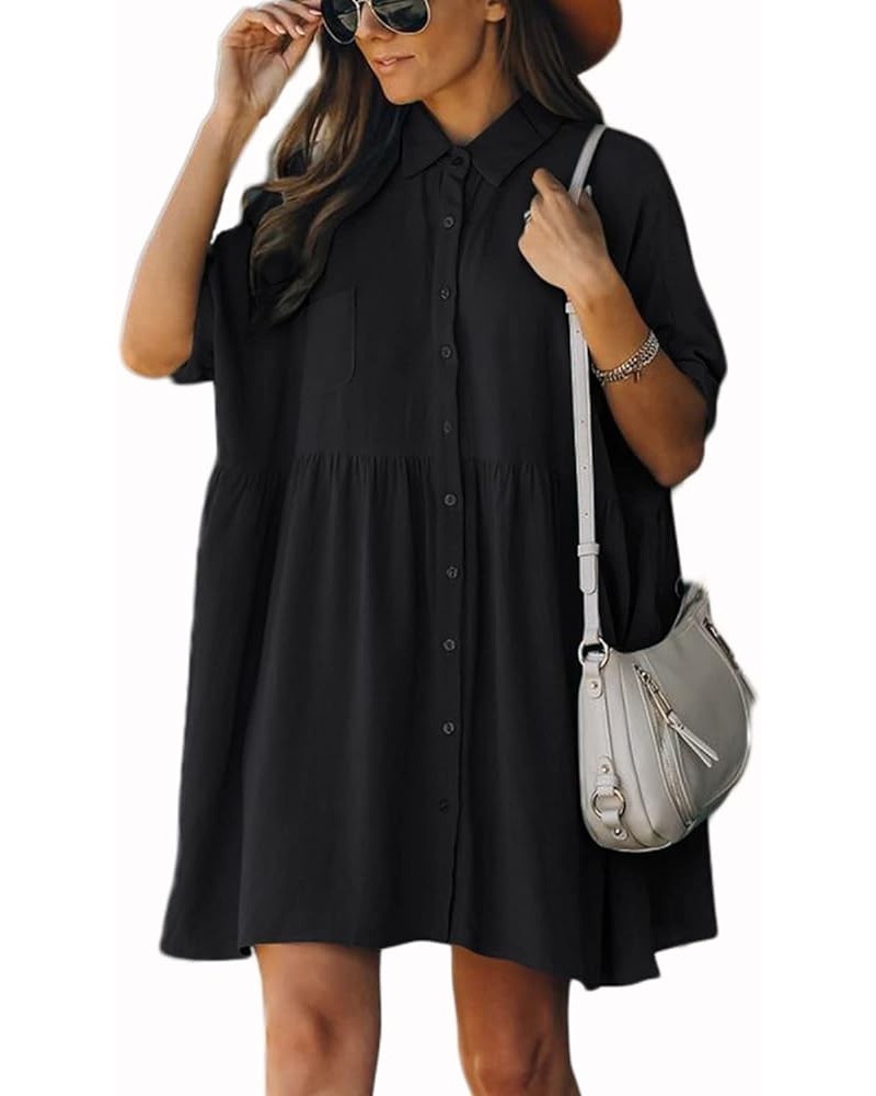 Women Casual Beach Shirt Blouses Short Bathing Suit Cover Up Rayon Tunic Dress B-black $14.40 Swimsuits