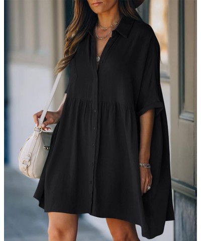 Women Casual Beach Shirt Blouses Short Bathing Suit Cover Up Rayon Tunic Dress B-black $14.40 Swimsuits