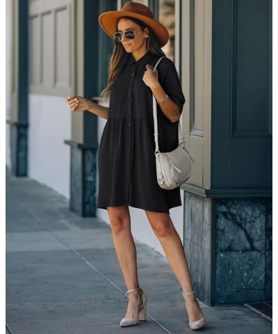 Women Casual Beach Shirt Blouses Short Bathing Suit Cover Up Rayon Tunic Dress B-black $14.40 Swimsuits