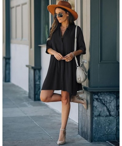 Women Casual Beach Shirt Blouses Short Bathing Suit Cover Up Rayon Tunic Dress B-black $14.40 Swimsuits