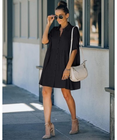 Women Casual Beach Shirt Blouses Short Bathing Suit Cover Up Rayon Tunic Dress B-black $14.40 Swimsuits