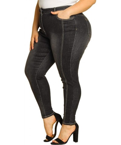 Women's Plus Size Mid Rise Stretch Washed Skinny Jeans, Casual Denim Jean Jeggings Black $18.47 Jeans