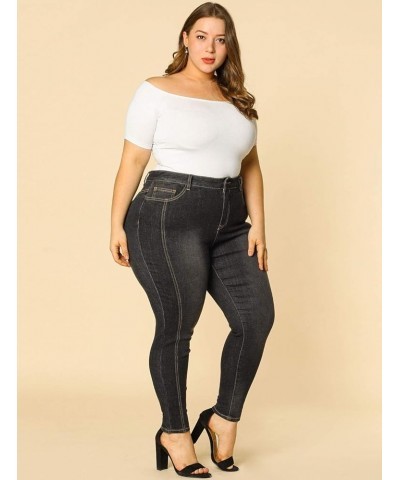 Women's Plus Size Mid Rise Stretch Washed Skinny Jeans, Casual Denim Jean Jeggings Black $18.47 Jeans