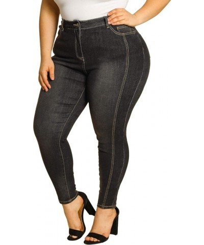 Women's Plus Size Mid Rise Stretch Washed Skinny Jeans, Casual Denim Jean Jeggings Black $18.47 Jeans