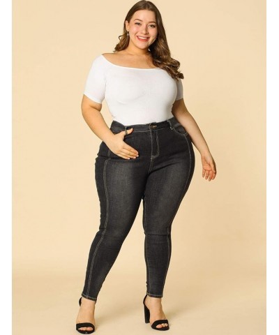 Women's Plus Size Mid Rise Stretch Washed Skinny Jeans, Casual Denim Jean Jeggings Black $18.47 Jeans