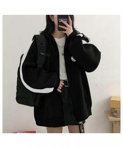 Womens Zip Up Hoodie Cute Oversize Basic Hoodies Y2k Aesthetic Plus Size Sweatshirts Comfy Jacket Teen Girls Black $10.44 Hoo...