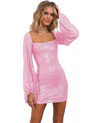 Sequin Long Sleeve Homecoming Dresses for Teens Sparkly Tight Short Mini Prom Cocktail Party Dress Pink $32.44 Dresses