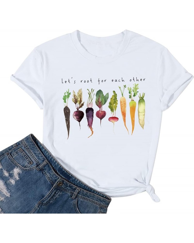 Let's Root for Each Other Plants Shirt for Women Novelty Vegetable Graphic Gardening Tees Funny Plant Lover T-Shirt White $12...