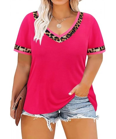 Plus Size Tops for Women Casual T-Shirt Short Sleeve Round V Neck Tunic Oversized Shirts XL-5XL A2-hot Pink $12.30 Tops