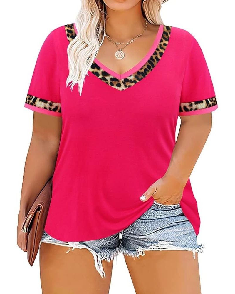 Plus Size Tops for Women Casual T-Shirt Short Sleeve Round V Neck Tunic Oversized Shirts XL-5XL A2-hot Pink $12.30 Tops