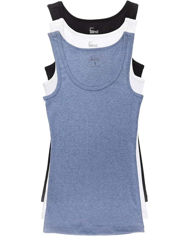 Cotton Ribbed Tank Top - Class Tank Top for Women, Workout Tank Top for Women (Color Options Available) Black White Denim $10...