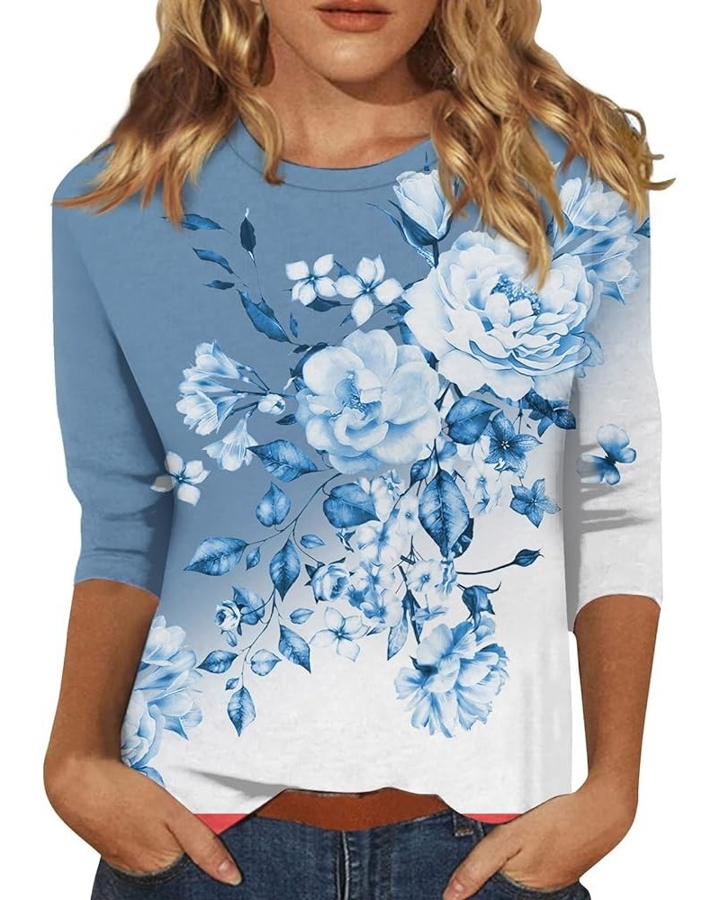 Womens Mardi Gras Shirts 3/4 Sleeve Crewneck Cute Tops Casual Print Trendy Tops Three Quarter Length T Shirt 25-light Blue $9...