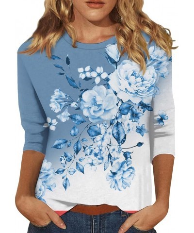 Womens Mardi Gras Shirts 3/4 Sleeve Crewneck Cute Tops Casual Print Trendy Tops Three Quarter Length T Shirt 25-light Blue $9...