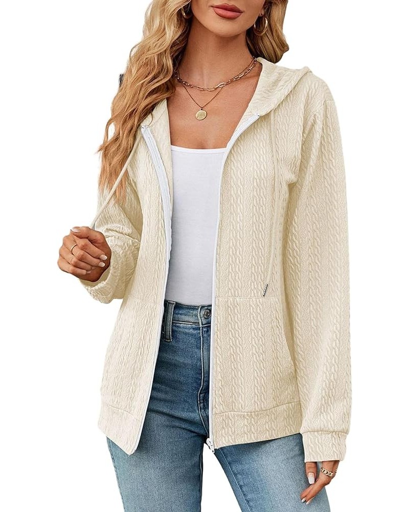 Zip Up Jackets for Women Long Sleeve Lightweight Drawstring Hooded Sweatshirt with Pockets A Apricot $18.19 Hoodies & Sweatsh...