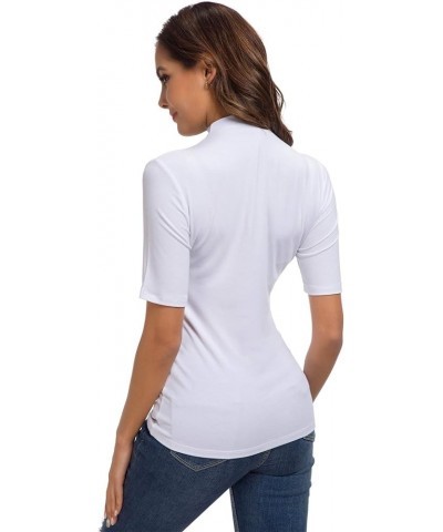 Women Solid Half Sleeve Mock Neck Slim Fit Stretchy Comfy Layer T Shirt Tops 933 White $13.80 T-Shirts