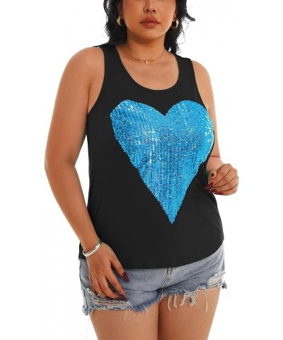 Womens Sparkly Sequin Tank Tops Sleeveless Scoop Neck Loose Fit Workout Shirts Racerback Tees Tops Shirts Black+ Lake Blue He...