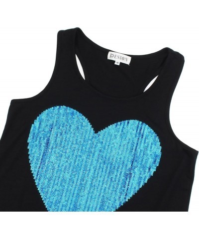 Womens Sparkly Sequin Tank Tops Sleeveless Scoop Neck Loose Fit Workout Shirts Racerback Tees Tops Shirts Black+ Lake Blue He...