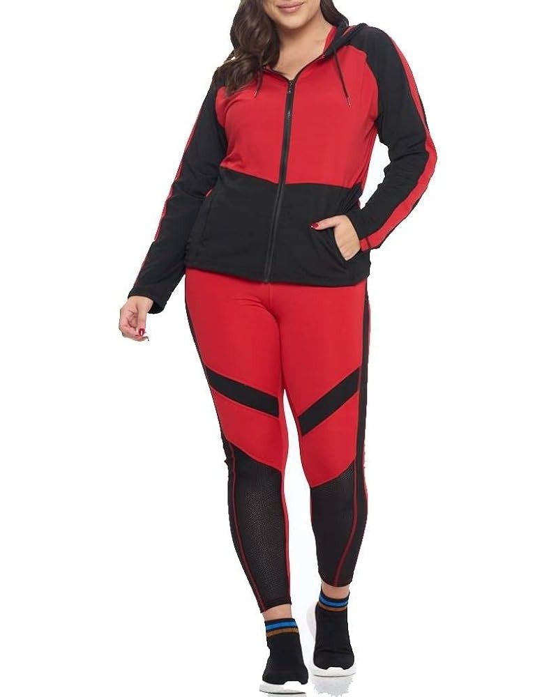 Women's 3 Piece Workout Set Tracksuit For Women- Full Zip Active Hoodie Jacket-Raceback Tank & Leggings Tank Red/Black $14.23...