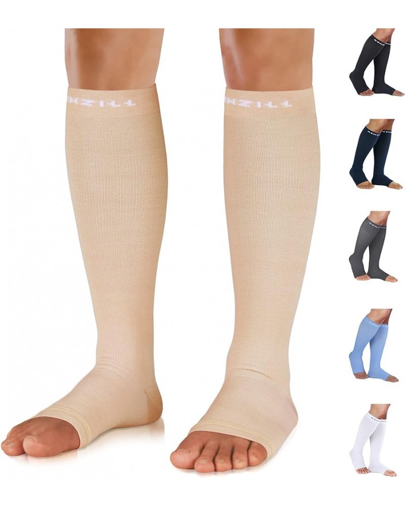 Compression Socks for Women & Men Circulation 20-30 mmHg, Graduated Open Toe, Cotton Compression Socks for Nurses Black Large...