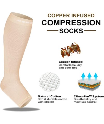 Compression Socks for Women & Men Circulation 20-30 mmHg, Graduated Open Toe, Cotton Compression Socks for Nurses Black Large...