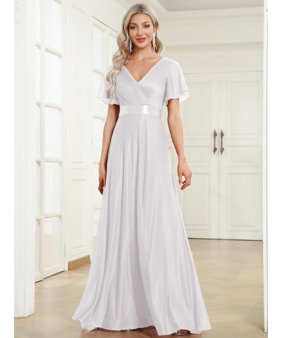 Womens Short Sleeves A-line Sparkle Formal Dresses 50159 White $36.71 Dresses